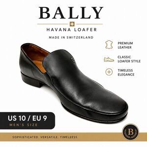 Bally Havana Black Leather Slip On Dress Loafers US 10 EU 9 Switzerland